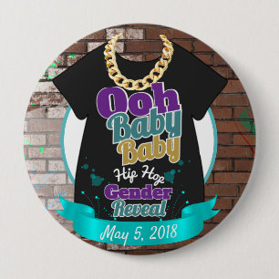 Hip Hop Gender Reveal Purple & Teal Button