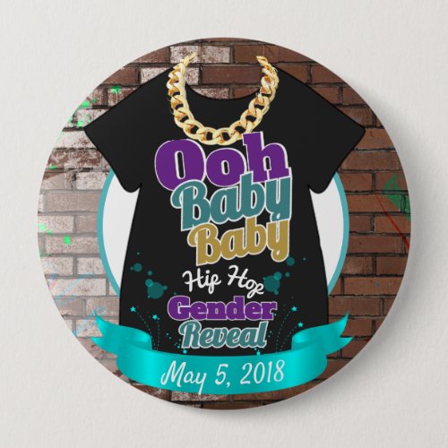 Hip Hop Gender Reveal Purple  Teal Button