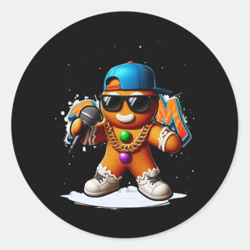 Hip Hop Gingerbread Man Rapper X_Mas Funny Cookie  Classic Round Sticker