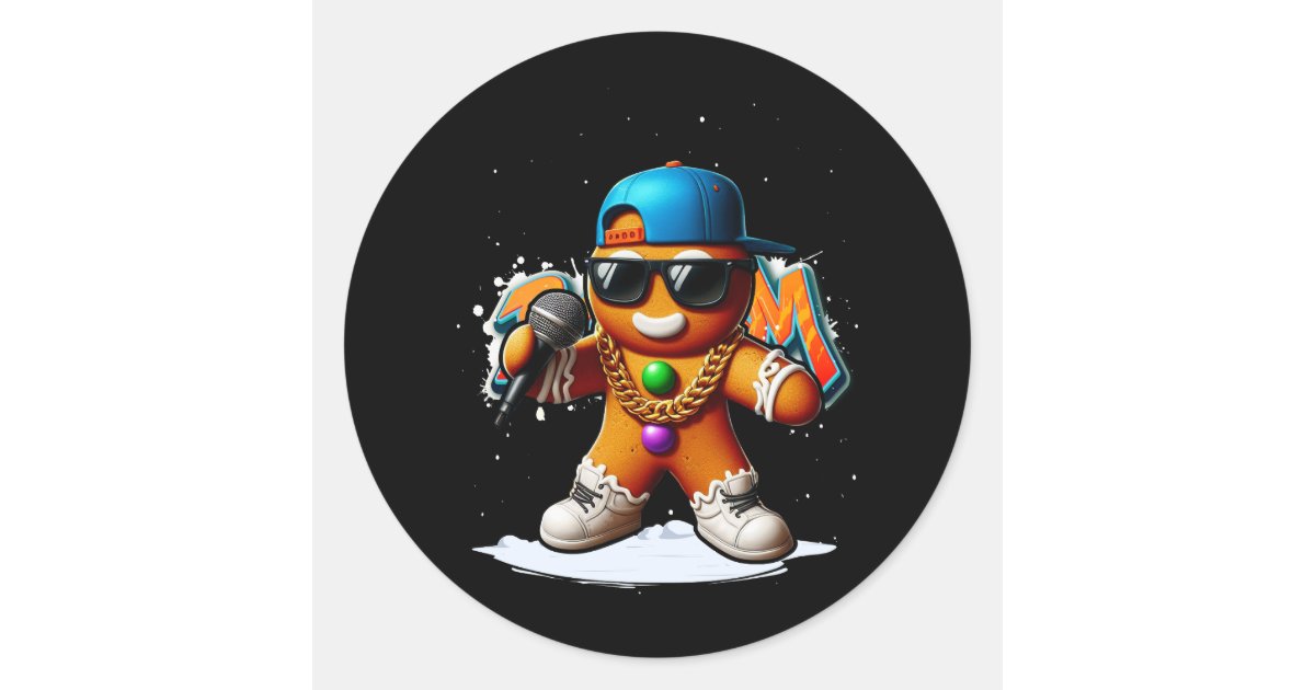 Gingerbread Rapperf Hip Hop Gingerbread Man Rapper X-Mas Funny Cookie Classic Round Sticker ...