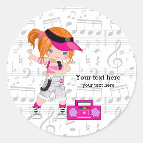 Hip hop girl classic round sticker