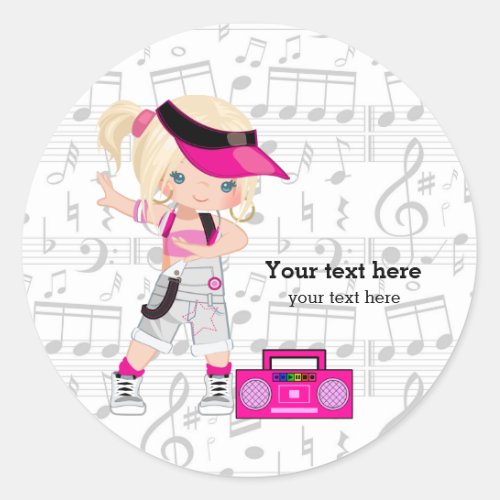 Hip hop girl classic round sticker