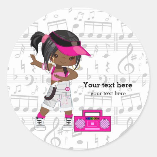 Hip hop girl classic round sticker