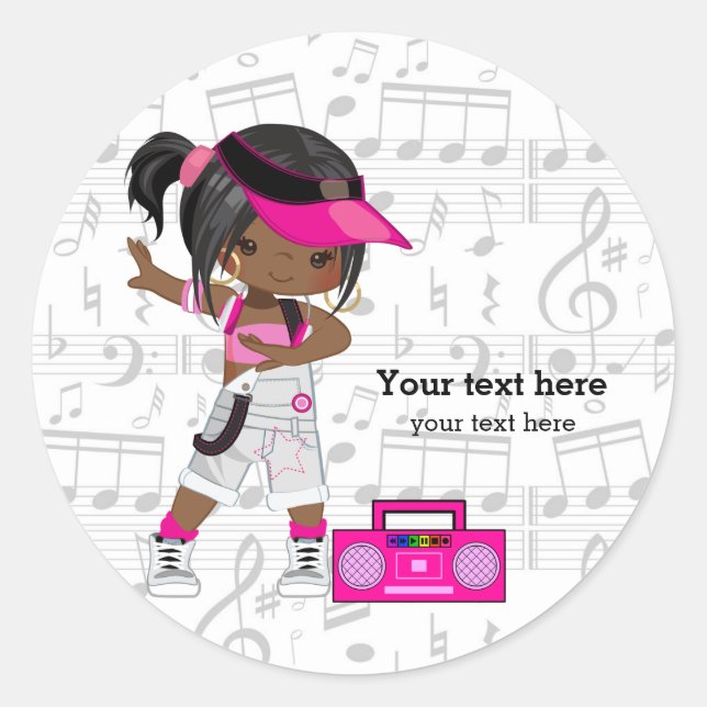 Hip hop girl classic round sticker (Front)