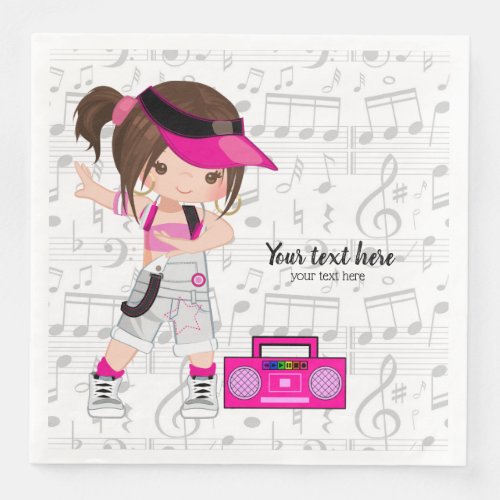 Hip hop girl paper dinner napkins