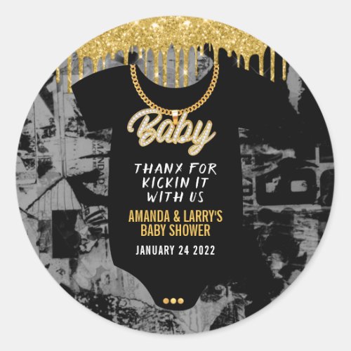 Hip Hop Gold Chain Baby Shower  Classic Round Sticker