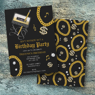 Hip Hop Gold Chain Cassette 80's 90's Birthday Invitation