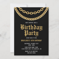Hip Hop Gold Cuban Link Chain Birthday Invitation