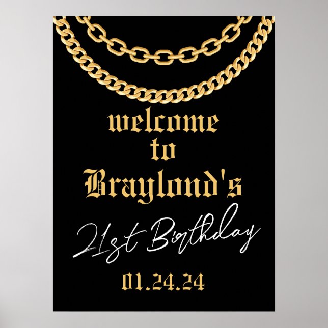 Hip Hop Gold Cuban Link Chain Welcome Sign Poster (Front)
