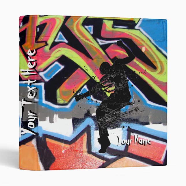 Hip Hop Graffiti Dancer Personalized 3 Ring Binder (Front/Spine)