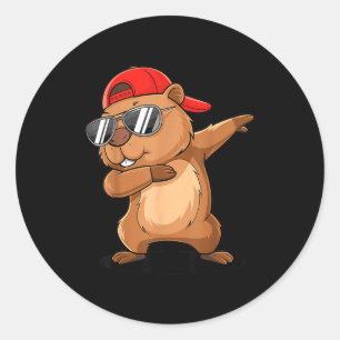 Hip Hop Groundhog Dabbing With Backwards Cap Groun Classic Round Sticker