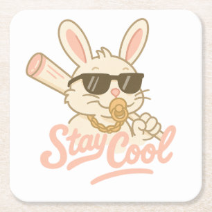 Hip Hop Hare Square Paper Coaster