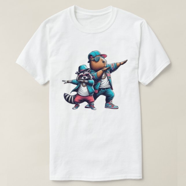 Hip Hop Havoc: Capybara and Raccoon's Dab Dance Sh T-Shirt (Design Front)