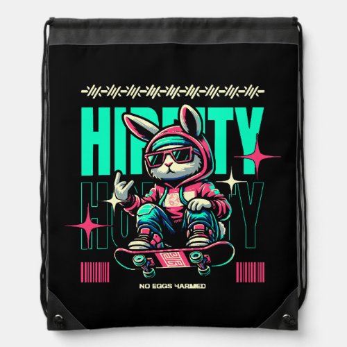 Hip_Hop Hoppity _ Skater Bunny Easter Drawstring Bag