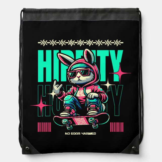 Hip-Hop Hoppity - Skater Bunny Easter Drawstring Bag (Front)