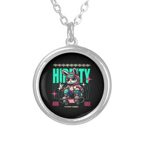 Hip_Hop Hoppity _ Skater Bunny Easter Silver Plated Necklace