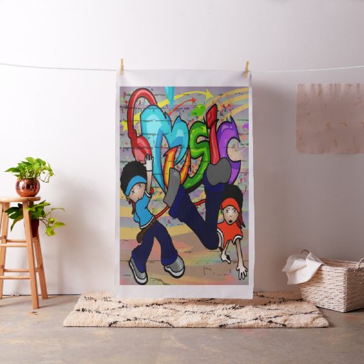 Hip Hop Kids Dancing By Graffiti Wall   -Lg Print Fabric