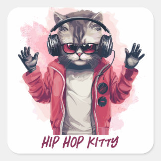 Hip Hop Kitty Square Sticker