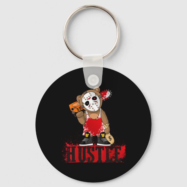 Hip Hop Lover Hockey Mask Teddy Bear Fun Entrepren Keychain (Front)