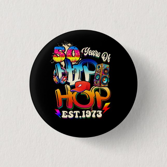 Hip Hop Music 50th Anniversary Black History Men D Button (Front)