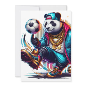 Hip Hop Panda Soccer Football Summer Sports Holiday Card
