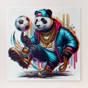 Hip Hop Panda Soccer Football Summer Sports Jigsaw Puzzle