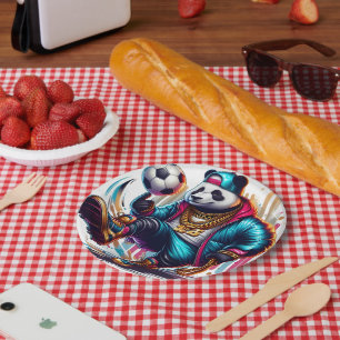 Hip Hop Panda Soccer Football Summer Sports Paper Plates