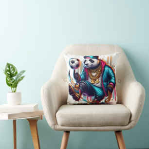 Hip Hop Panda Soccer Football Summer Sports Throw Pillow