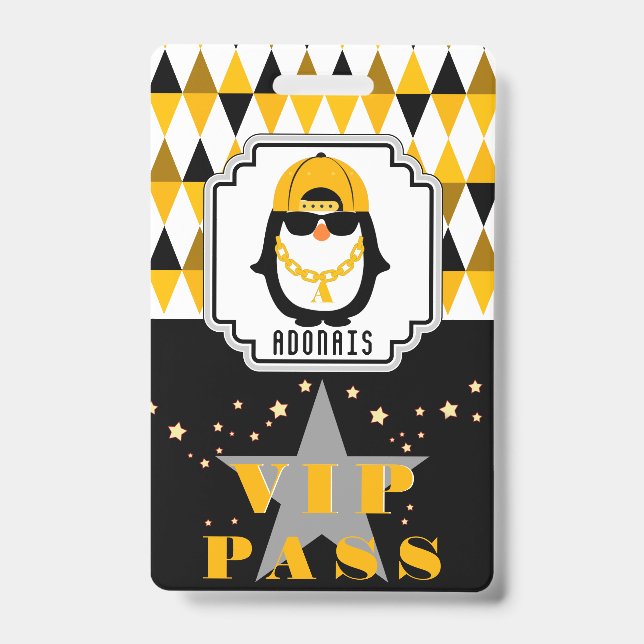 Hip Hop Penguin Cool Kid Photo VIP Pass  Badge (Front)