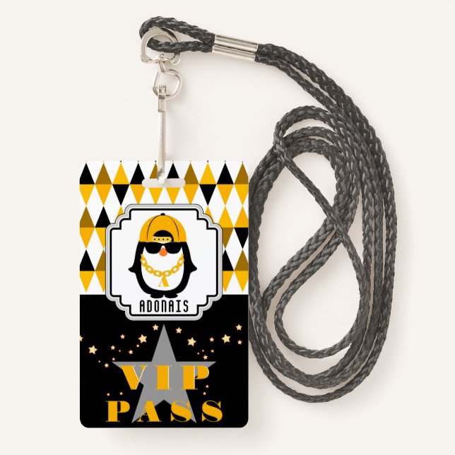Hip Hop Penguin Cool Kid Photo VIP Pass  Badge (Front with Lanyard)