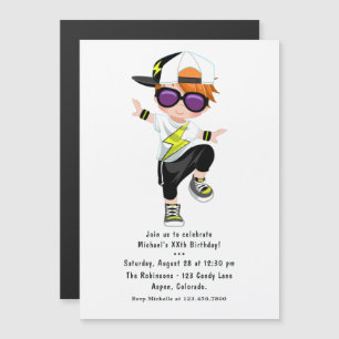 Hip Hop Rap Boy Break Dancer Birthday Party Magnetic Invitation
