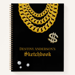 Hip Hop Rap Gold Cuban Link Chain 90's Sketchbook Notebook