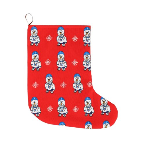 Hip Hop Rapper Snowman and Snowflakes Large Christmas Stocking