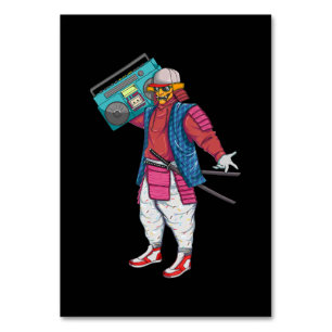 Hip Hop Samurai with Boombox Stereo Retro 80s Table Number