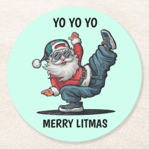 Hip Hop Santa Claus Christmas Paper Coasters