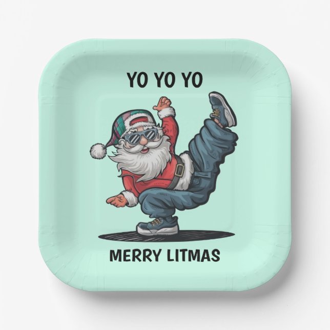 Hip Hop Santa Claus  Paper Plates (Front)