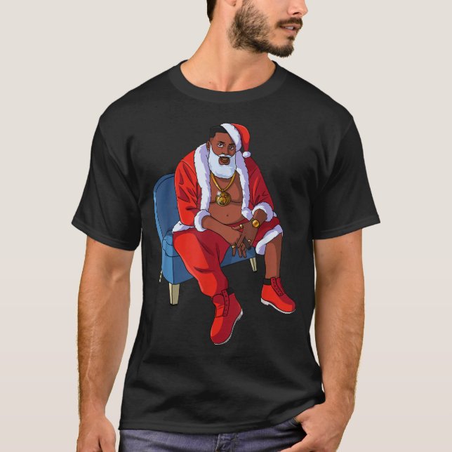 Hip Hop Santa Claus Rap Christmas Cool Black Gangs T-Shirt (Front)