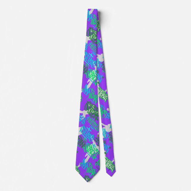 Hip Hop Street Arts Pattern B Purple BG Neck Tie (Front)