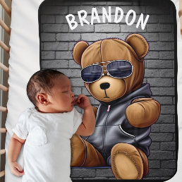 Hip Hop Teddy Bear Cool Sunglasses Brick Baby Blanket