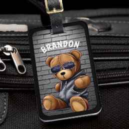 Hip Hop Teddy Bear Cool Sunglasses Brick Luggage Tag