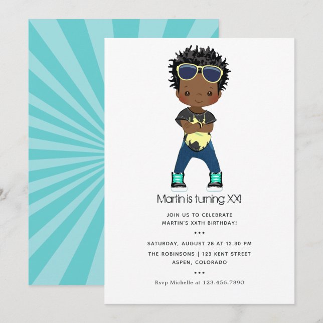 Hip Hop themed Boy Birthday Invitation (Front/Back)