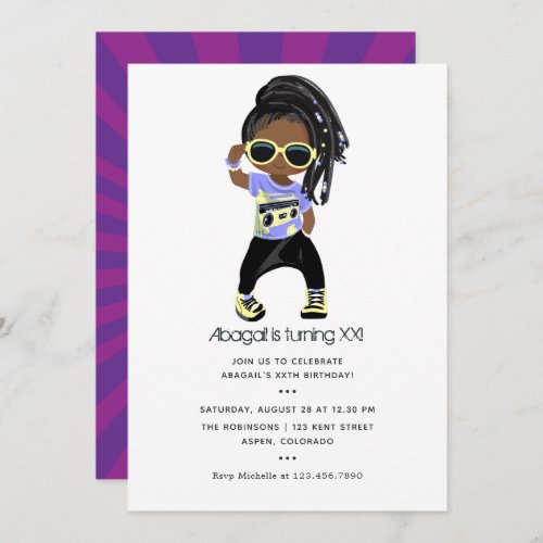 Hip Hop themed Girl Birthday Invitation