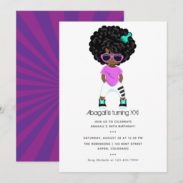 Hip Hop themed Girl Birthday Invitation (Front/Back)