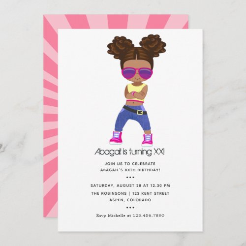 Hip Hop themed Girl Braids Birthday Invitation