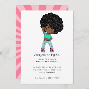 Hip Hop themed Girl Braids Birthday Invitation