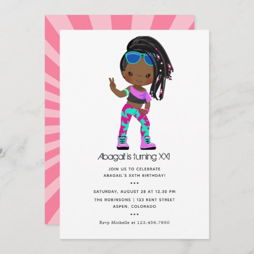 Hip Hop themed Girl Braids Birthday Invitation