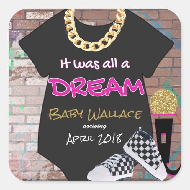 Hip Hop throwback Baby Shower Favor Sticker (Front)