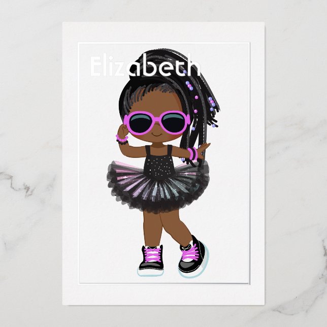 Hip Hop Tutu African American Birthday Foil Invitation (Front)