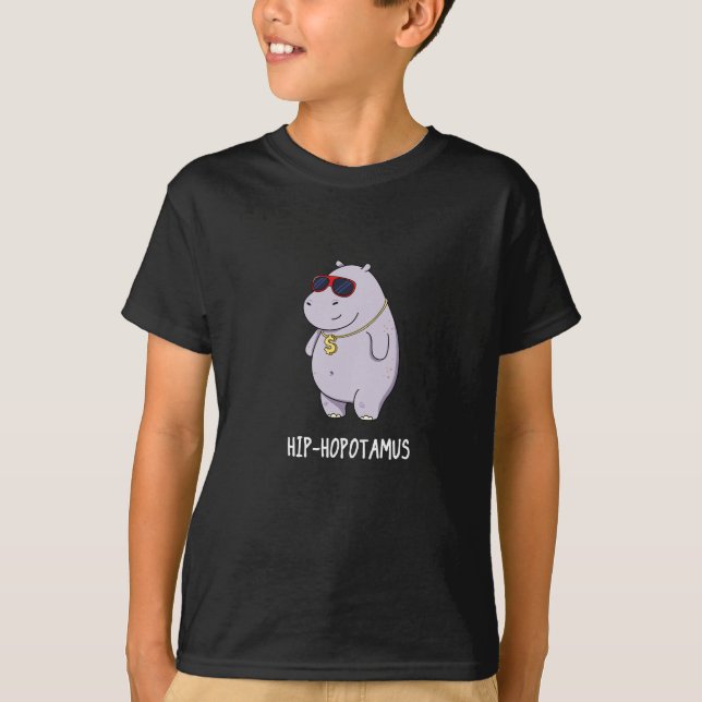 Hip-Hopotamus Funny Hippo Pun Dark BG T-Shirt (Front)