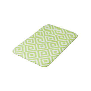 Hip Lime Green Ikat Diamond Squares Mosaic Pattern Bathroom Mat